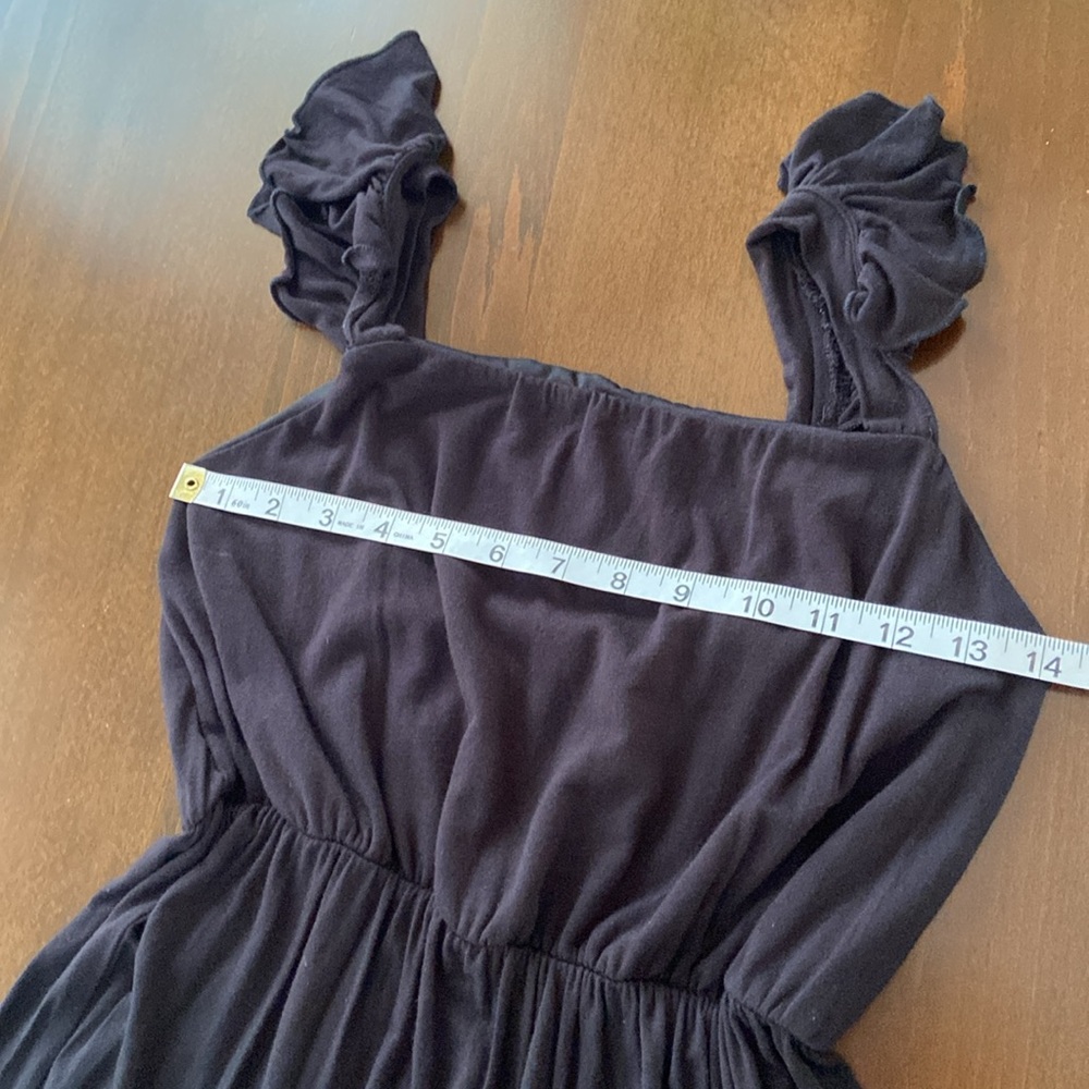 Black maxi tiered summer dress w/ ruffles accenting the shoulder straps, size S - Picture 6 of 9